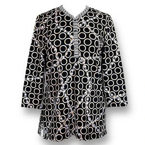 J McLaughlin Banded Collar Biscayne Tunic Top Gold Catalina Cloth Chain Print